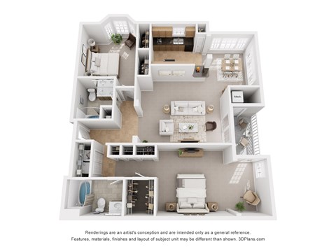 Floor plan for 2 beds, 2 baths, 1293 sqft